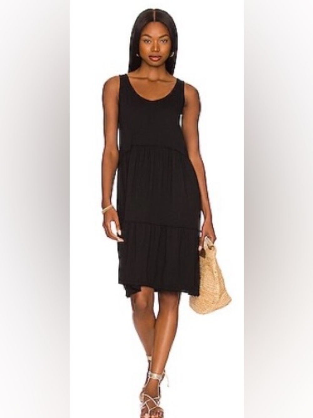 Michael Stars Monica Sleeveless Black Tiered Summer Dress size Small